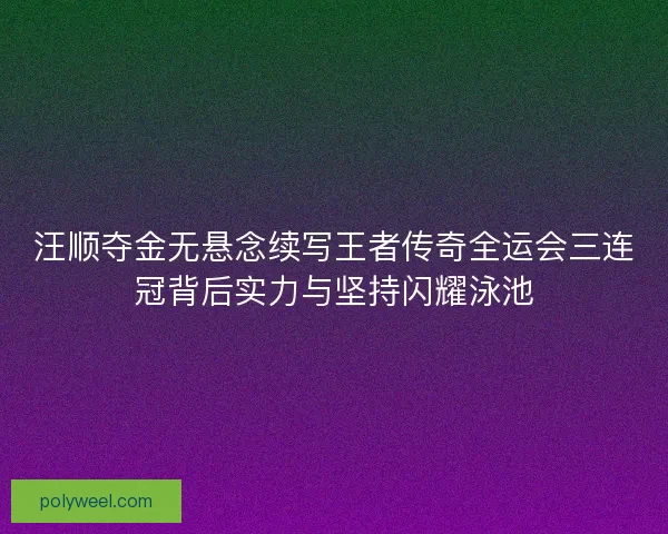 汪顺夺金无悬念续写王者传奇全运会三连冠背后实力与坚持闪耀泳池